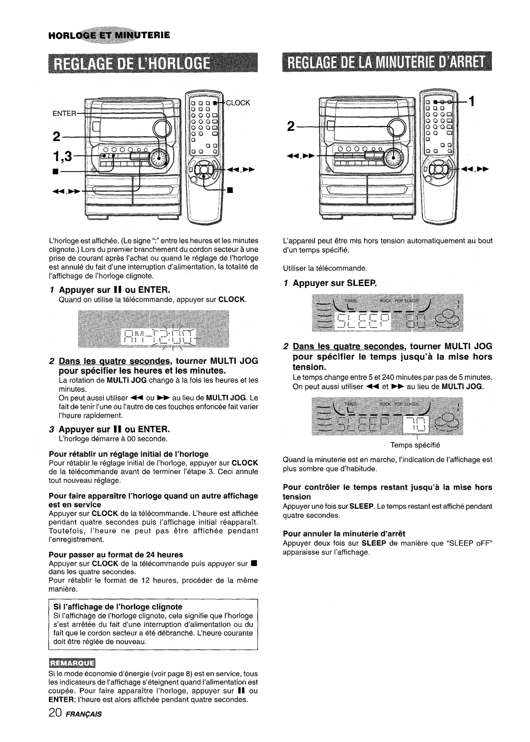 Aiwa CX-NMT240 manual Appuyer sur II ou Enter, Clock, Si I’affichage de I’horloge clignote, Pour annuler la minuterie d’arr 