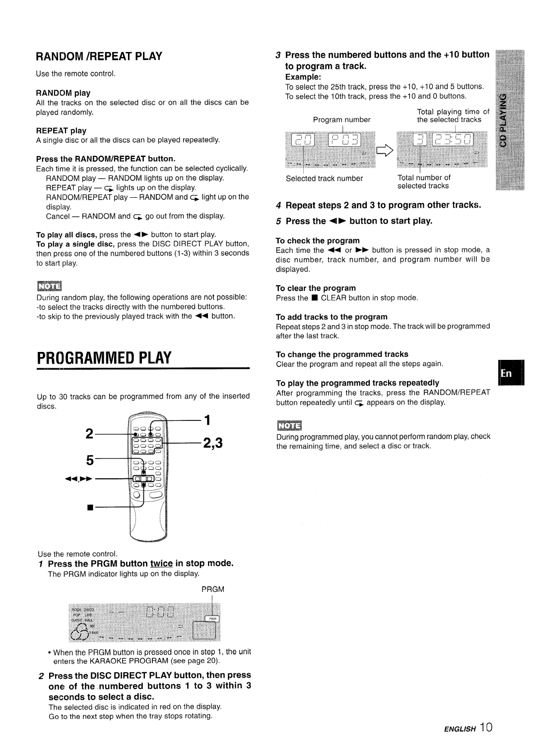 Aiwa CX-NMT50 manual Programmed Play, Ranidom /REPEAT Play 