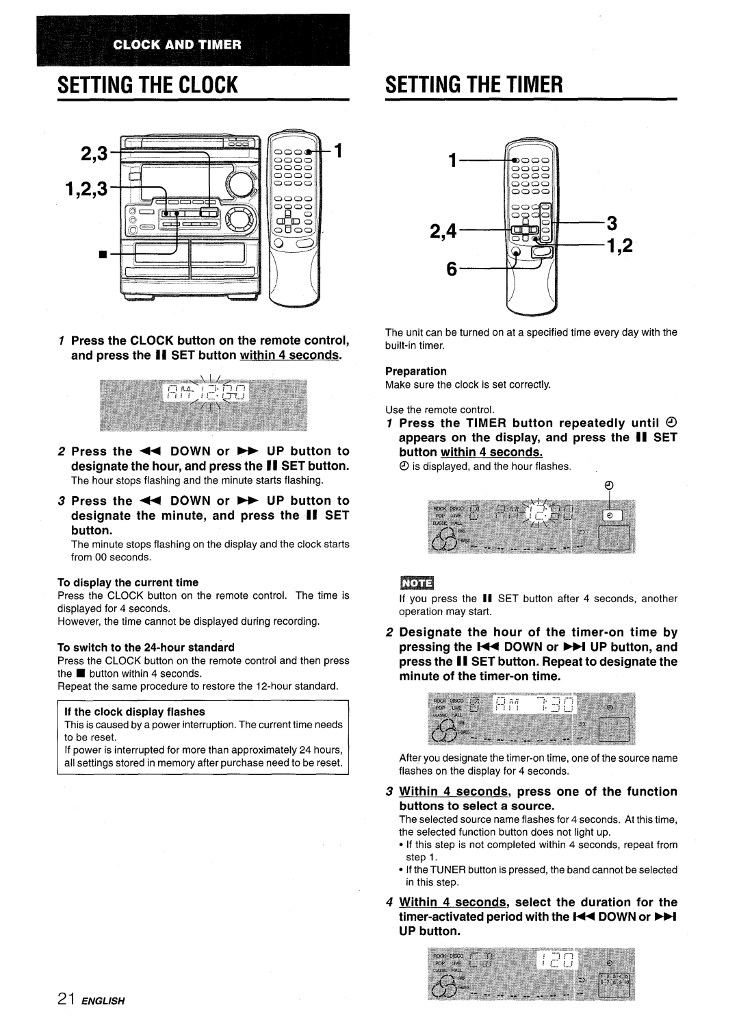 Aiwa CX-NMT50 manual Setting the Clock, To display the current time, To switch to the 24-hour standard 