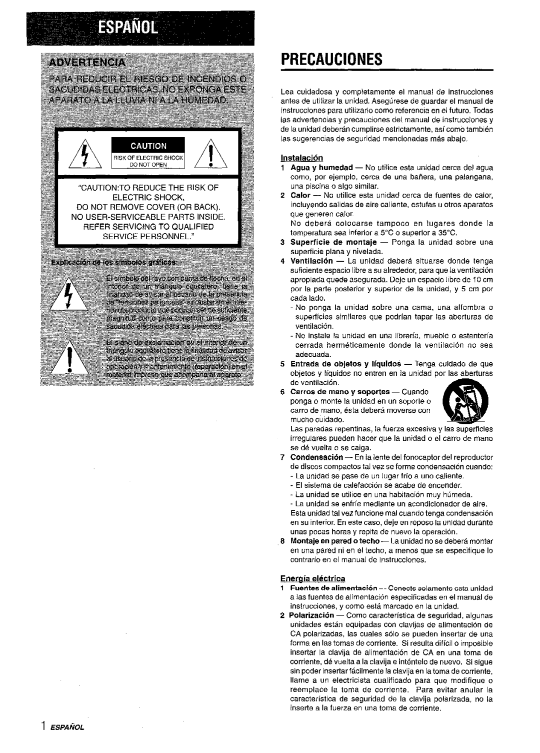 Aiwa CX-NMT50 manual Precauciones, Instalacion 