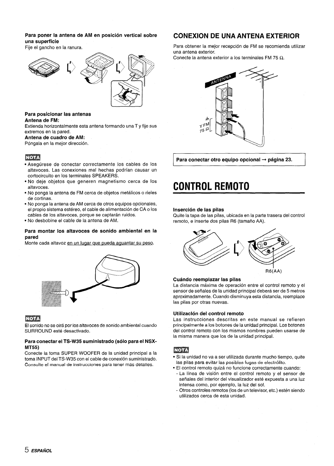 Aiwa CX-NMT50 manual Control Remoto, Conexion DE UNA Antena Exterior 