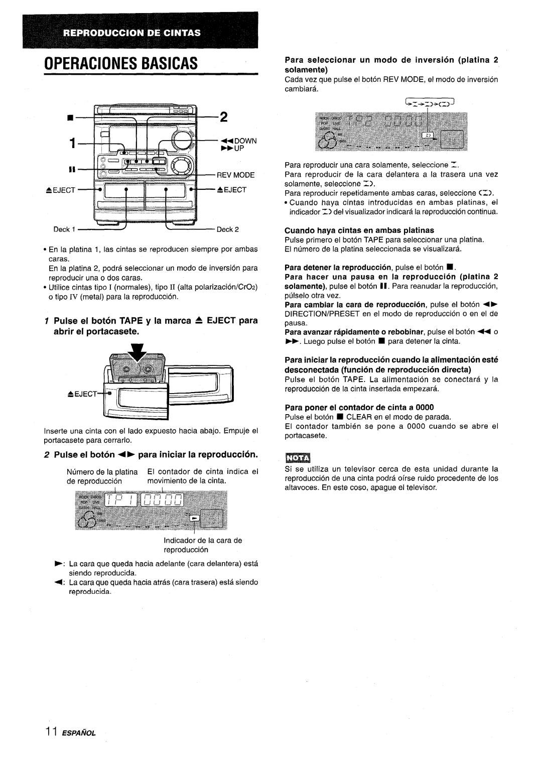 Aiwa CX-NMT50 manual Pulse el boton +~ Para, La reproduction, Para seleccionar un modo de inversion platina 2 solamente 