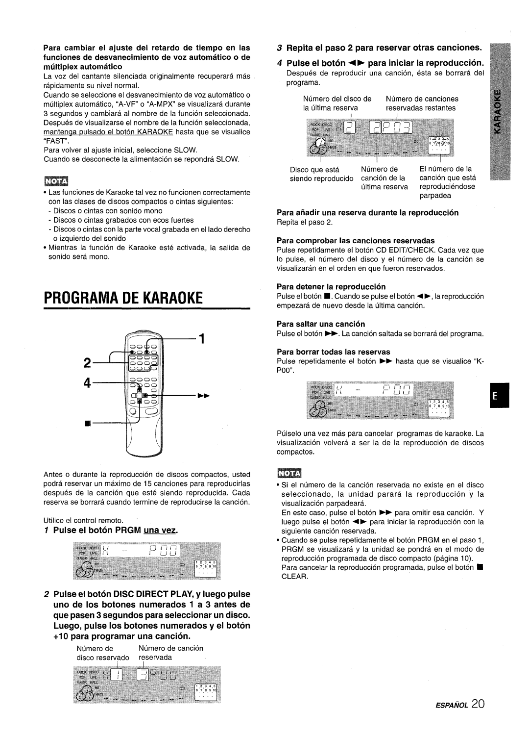 Aiwa CX-NMT50 manual Programa DE Karaoke 