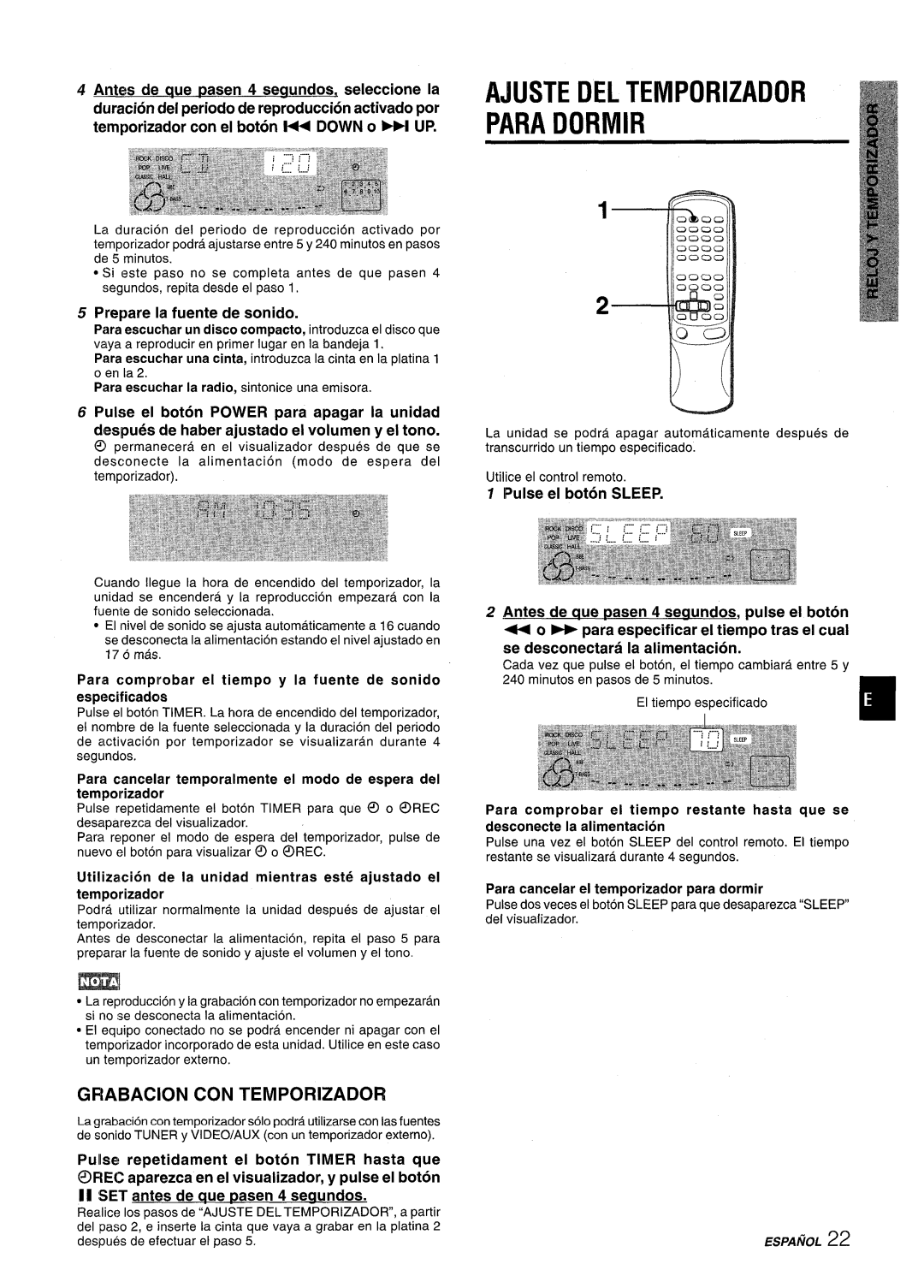 Aiwa CX-NMT50 manual Ajuste DEL Temporizador Para Dormir, Grabacion CON Temporizador, Prepare la fuente de sonido 