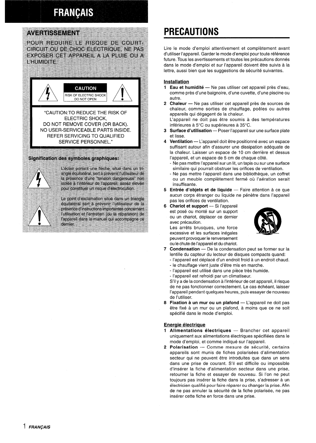 Aiwa CX-NMT50 manual Precautions, Installation 