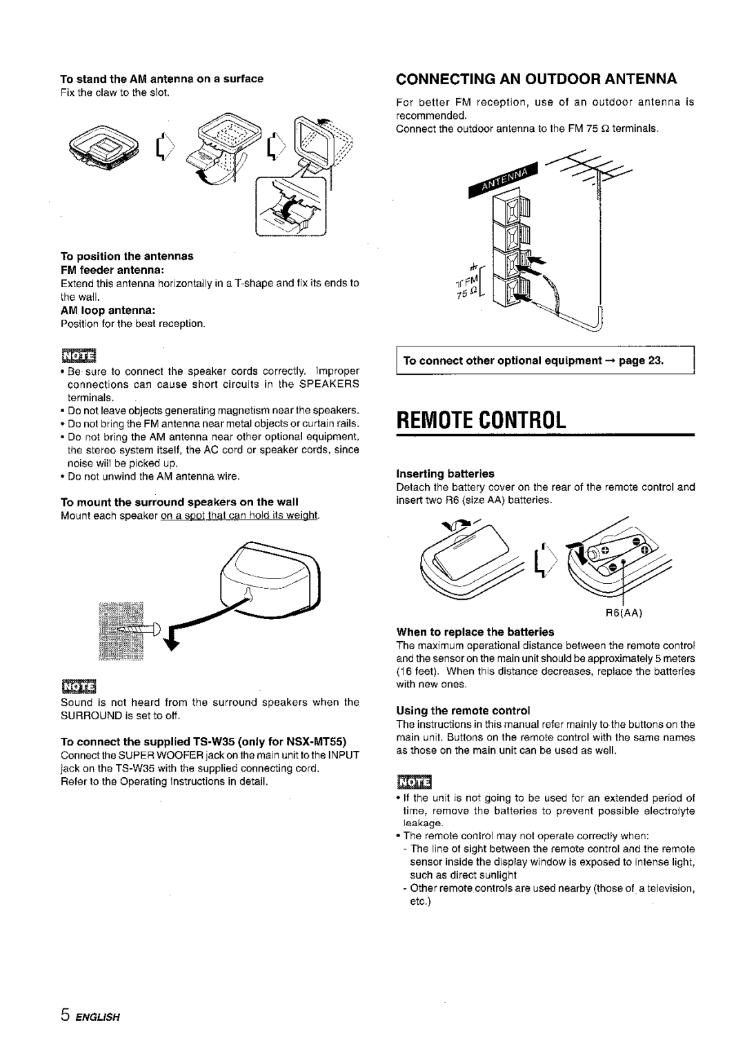 Aiwa CX-NMT50 manual Remote Control, Connecting AN Outdoor Antenna 