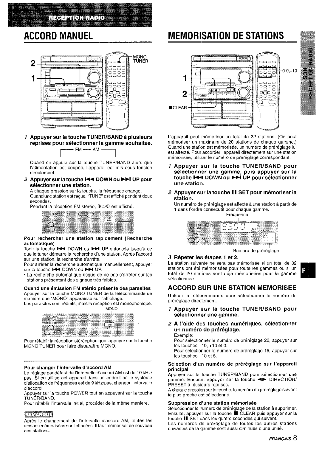 Aiwa CX-NMT50 manual Accord Manuel, Memorisation DE Stations, Accord SUR UNE Station Memcrisee, Repeter Ies etapes 1 et 