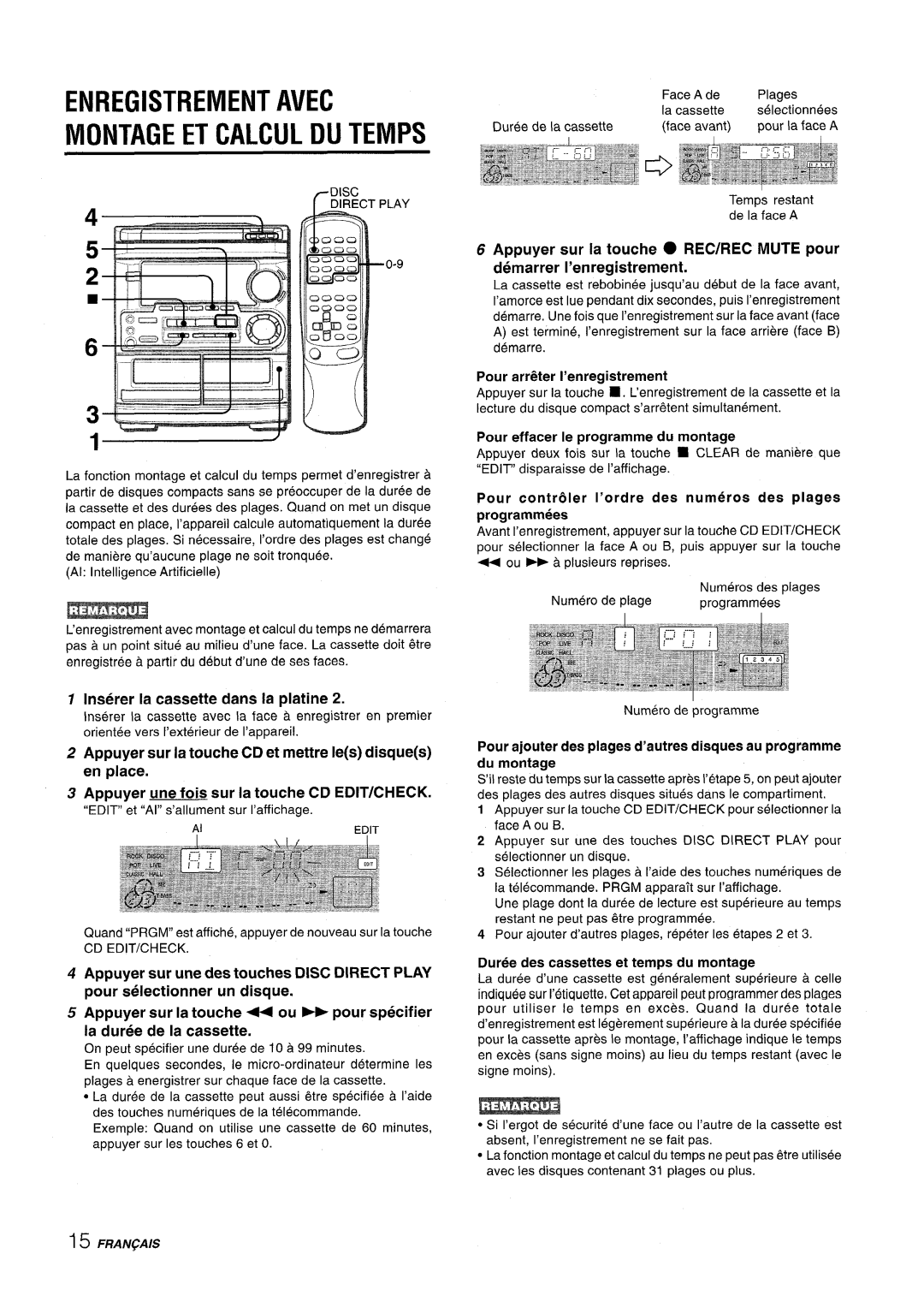 Aiwa CX-NMT50 manual Enregistrement Avec Montage ET Calxjl DU Temps, Inserer la cassette clans la platine 