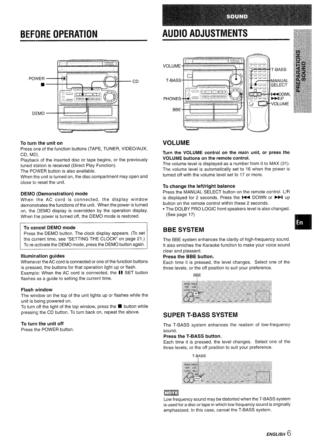 Aiwa CX-NMT50 manual Before Operation, Volume, BBE System, Super T-BASS System 