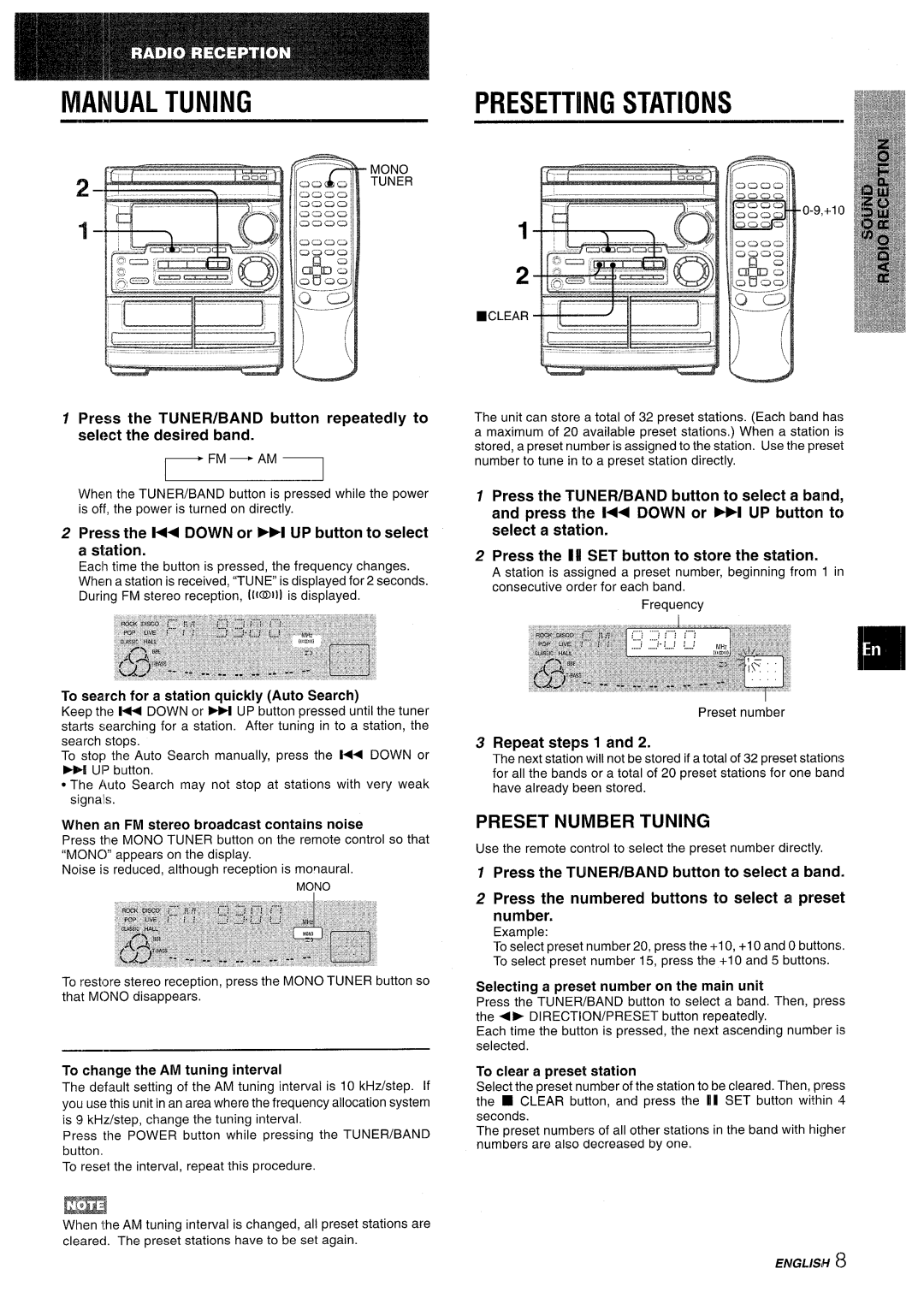 Aiwa CX-NMT50 manual Maniual Tuning, Preset Number Tuning 