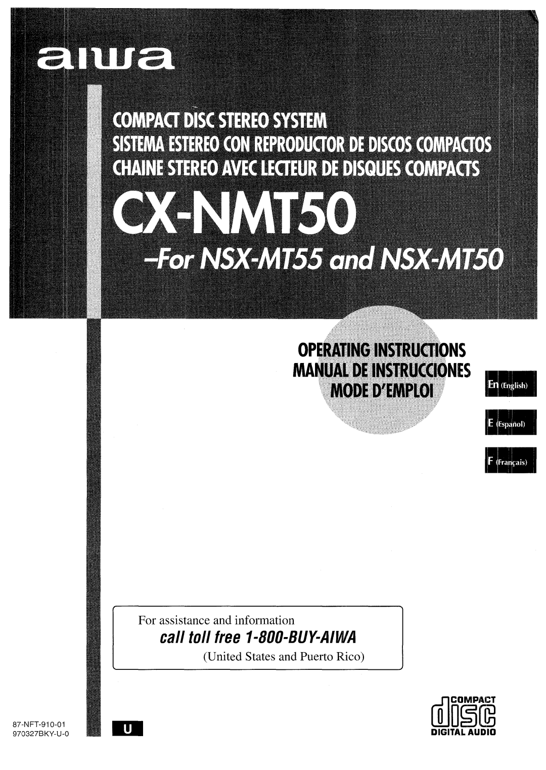 Aiwa CX-NMT50 manual For assistance and information, United States and Puerto Rico, Digital Audio, ili?i!i 