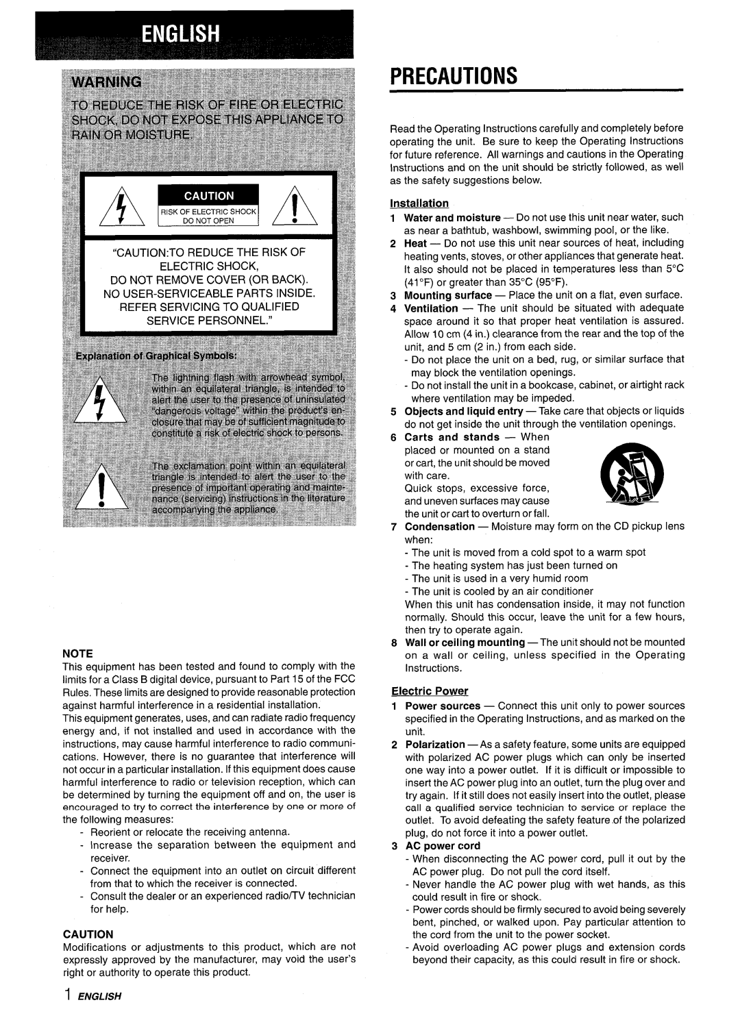 Aiwa CX-NMT50 manual Precautions, 7/ l“’s”o”w%”oc”l/!L1 