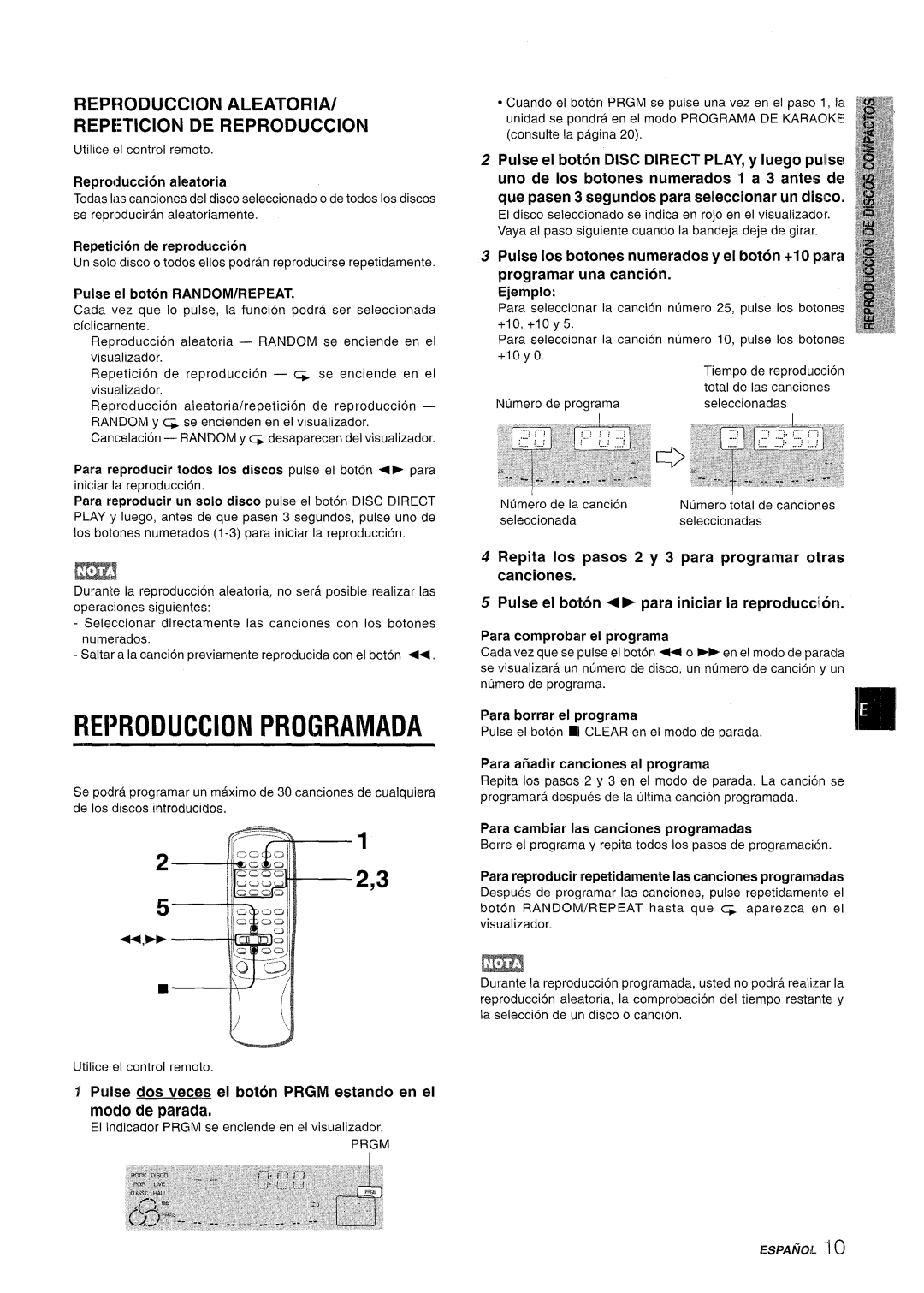 Aiwa CX-NMT50 Reproduction Programada, U,E+, REPF30DUCCION ALEATORIA/ REPETITION DE REPRODUCTION, Ejemplo, ESPAfiOL “1O 