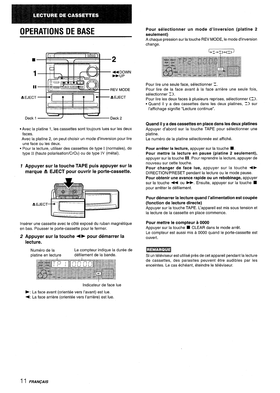 Aiwa CX-NMT50 manual Appuyer sur la touche TAPE puis appuyer sur la, marque 4 EJECT pour ouvrir Ie porte-cassette, 4b pour 