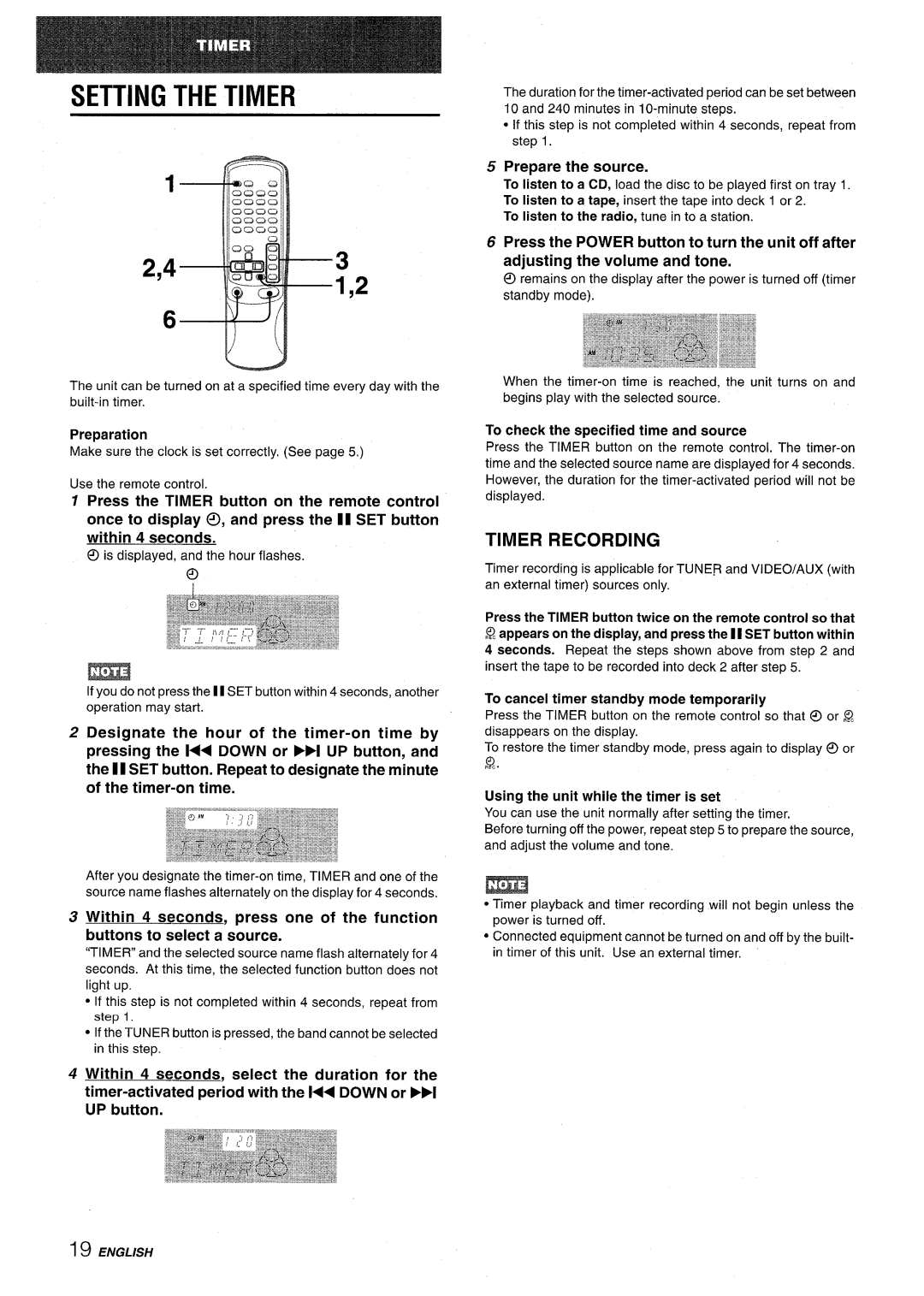 Aiwa CX-NV8000 manual Setting the Timer, Timer Recording, Prepare the source 