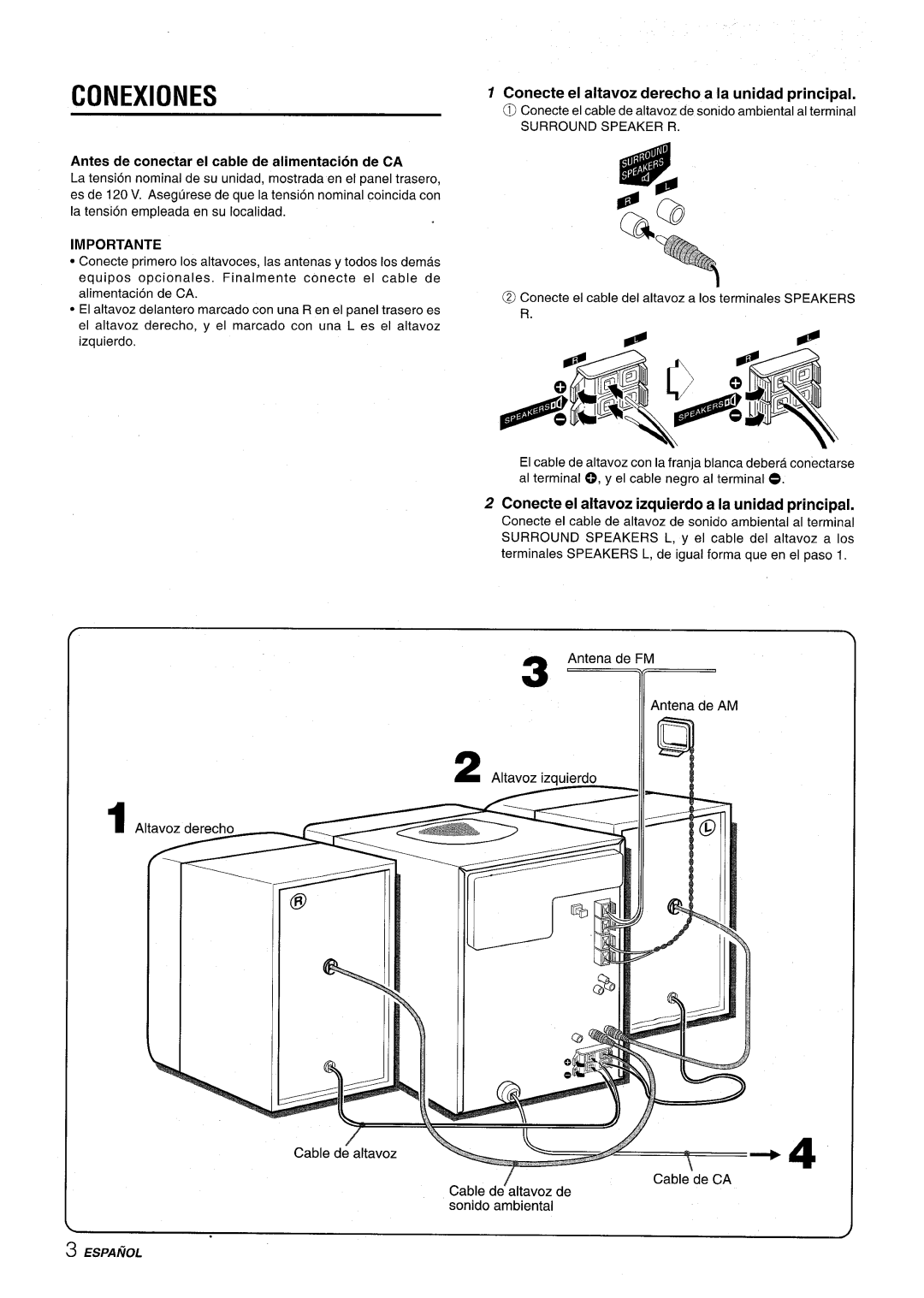 Aiwa CX-NV8000 manual Conexiones, Antes de conectar el cable de alimentacion de CA, Importante 