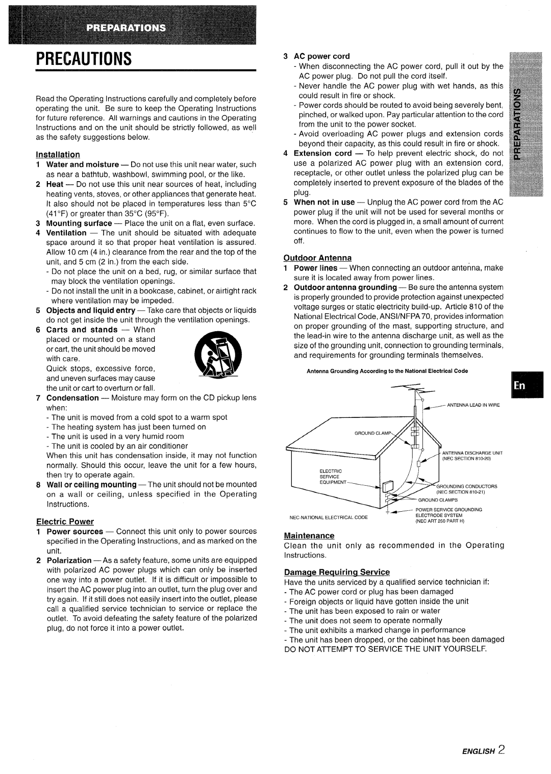 Aiwa CX-NV8000 manual Precautions 