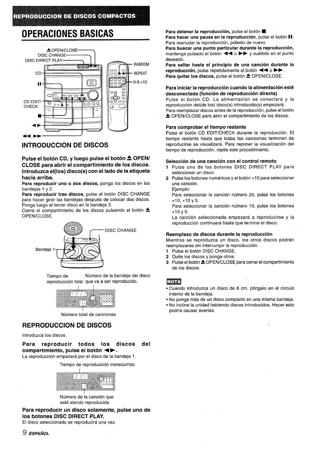 Aiwa CX-NV8000 manual Introduction DE Discos, Reproduction DE Discos 