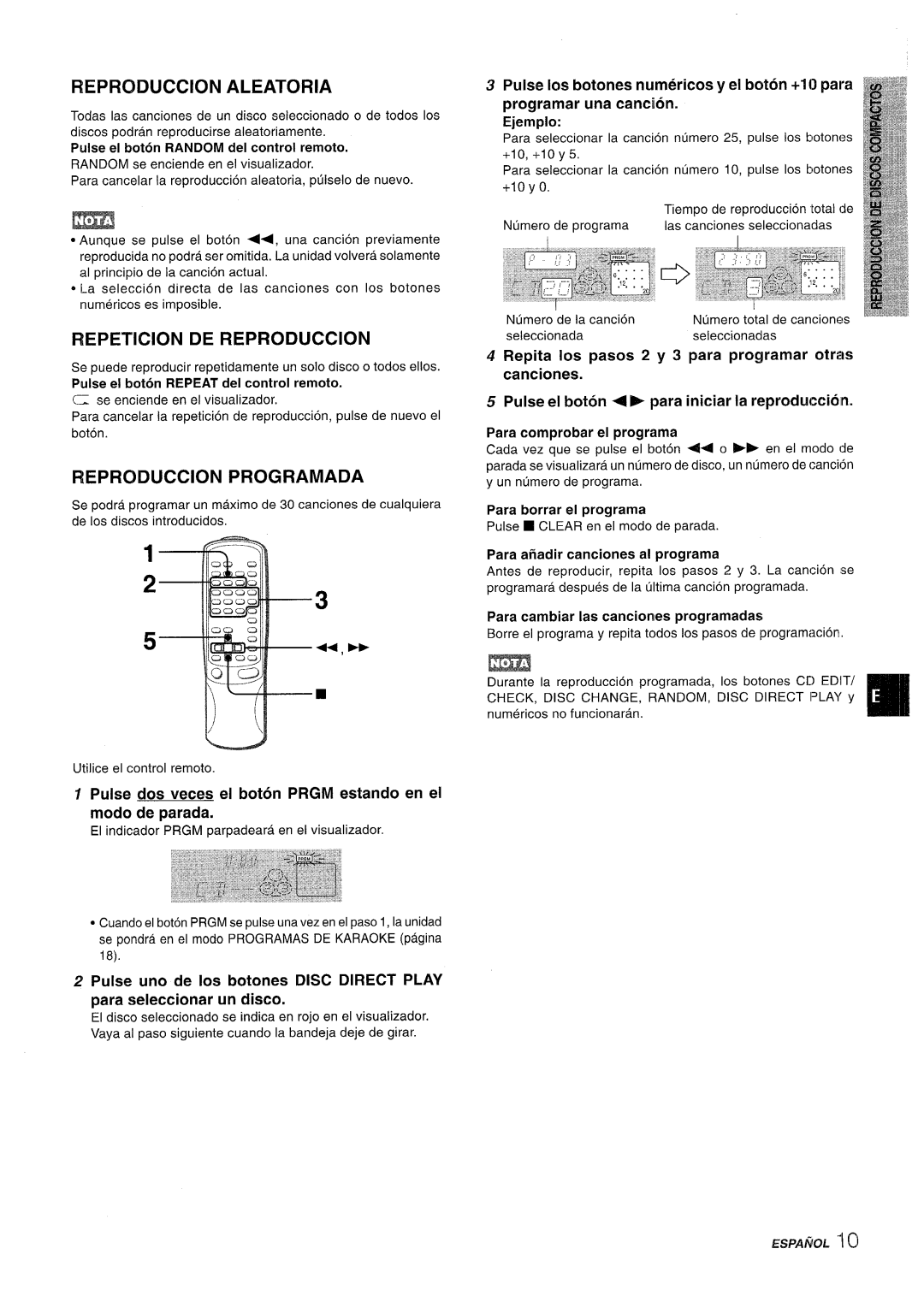 Aiwa CX-NV8000 manual Reproduction Aleatoria, Repetition DE Reproduction, Reproduction Programada 