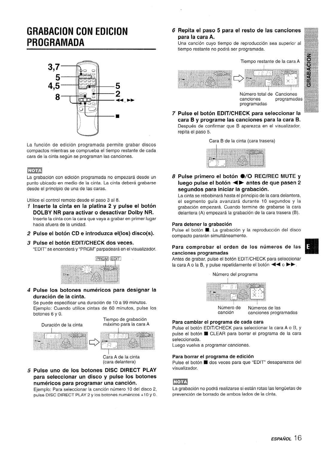 Aiwa CX-NV8000 manual Grabacion CON Edicion, Programada 