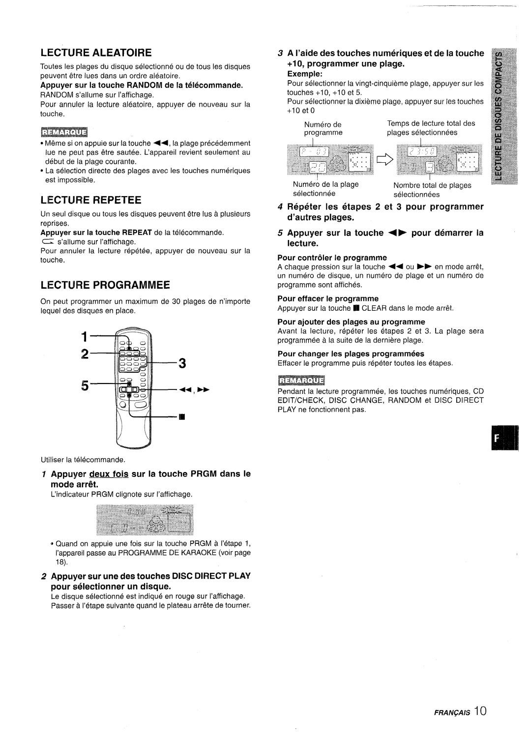 Aiwa CX-NV8000 manual Lecture Aleatoire, Lecture Repetee, Lecture Programmed, Sur La touche Pour ~marrer la Lecture 