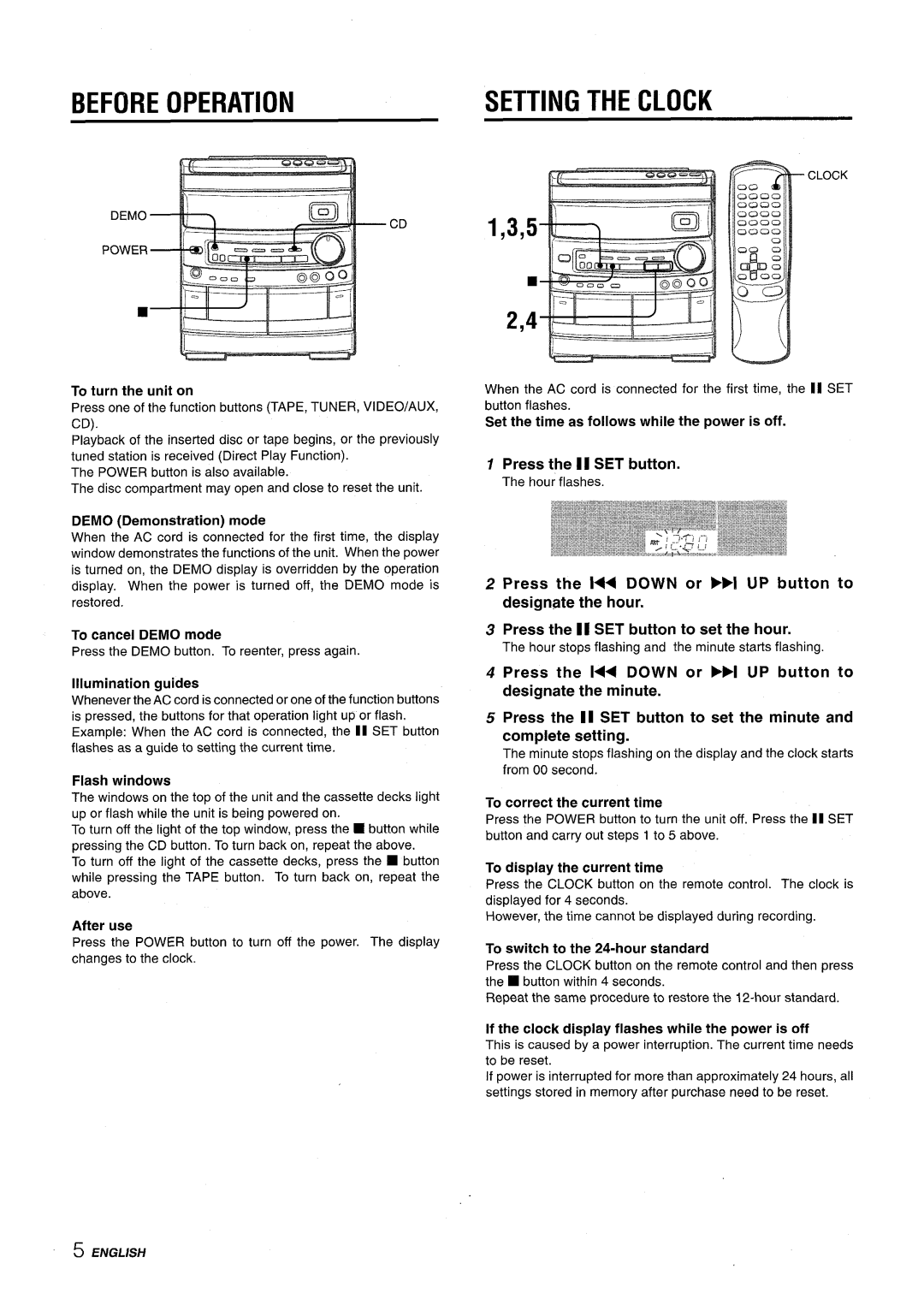 Aiwa CX-NV8000 manual Before Operation, Press the II SET button 