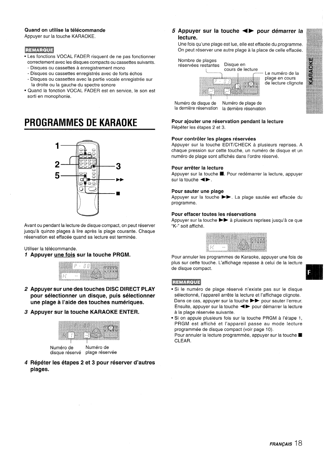 Aiwa CX-NV8000 Programmed DE Karaoke, Pour ajouter une reservation pendant la lecture, Pour contrder Ees plages reservees 