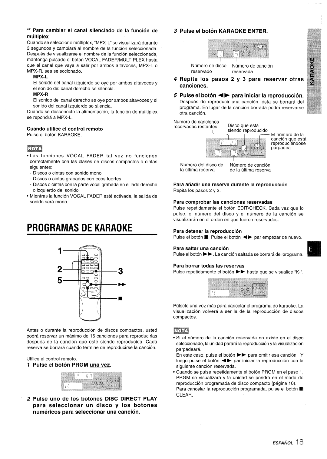 Aiwa CX-NV8000 manual Programas De Karaoke, Para cambiar el canal silenciado de la funcion de rntiltiplex, Mpx-L, Mpx-R 