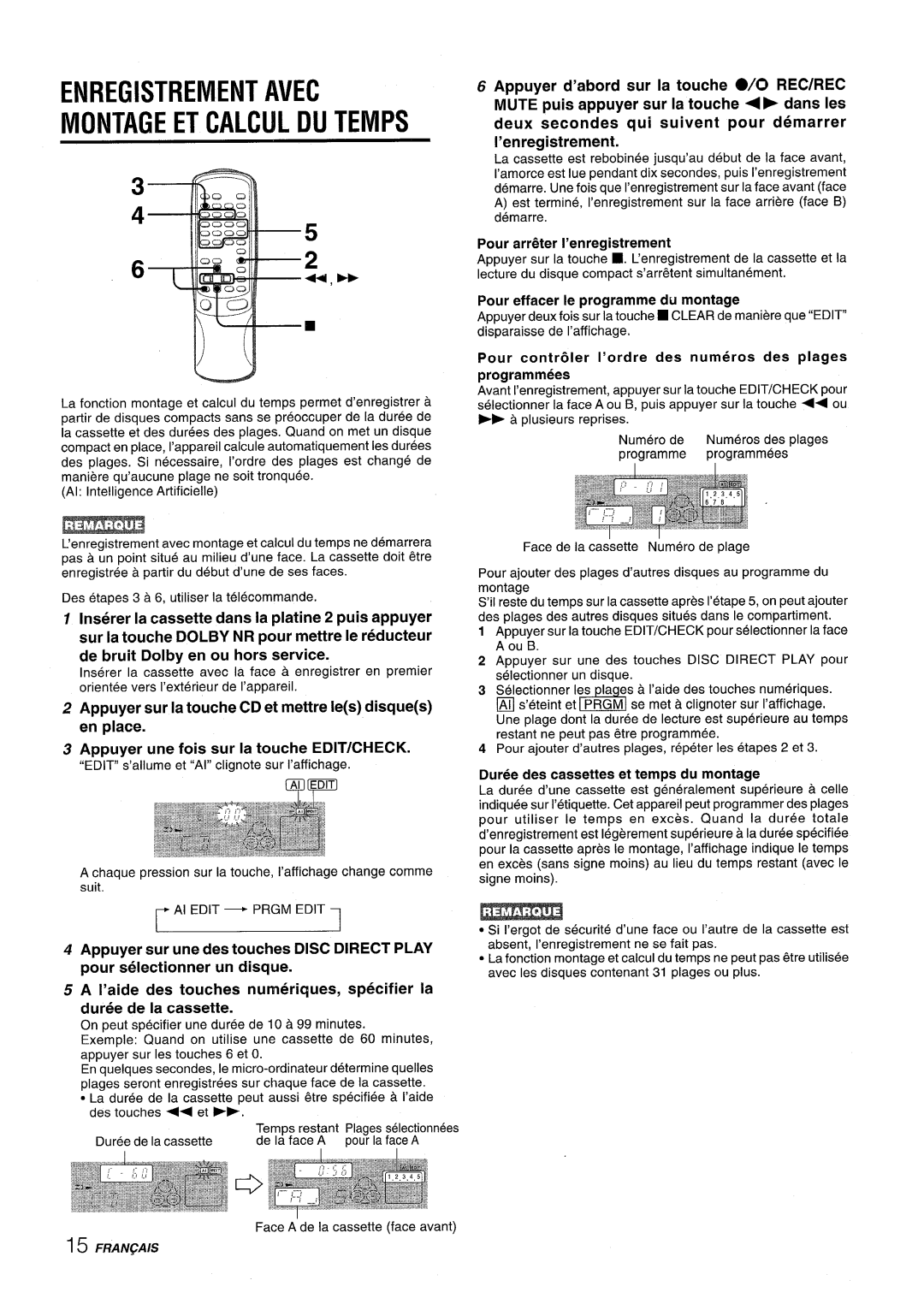 Aiwa CX-NV8000 manual Enregistrement Avec Montage Et Calcul Du Temps, Pour arrtXer I’enregistrement 