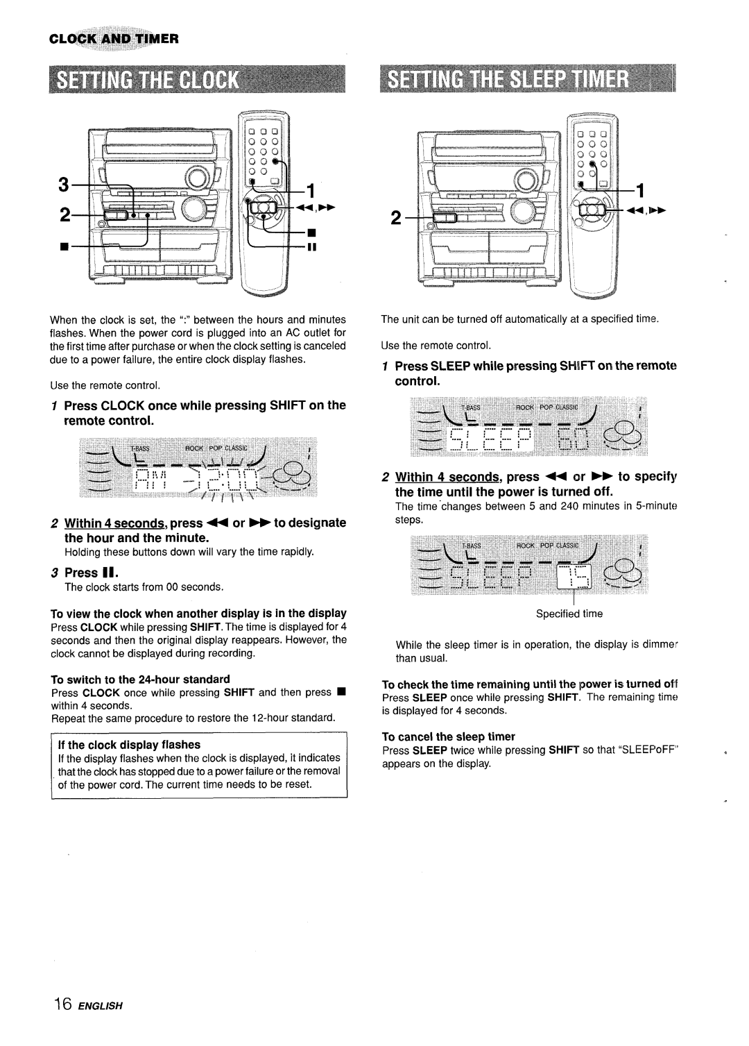 Aiwa CX-ZL10 manual Press Clock once while pressing Shift on the remote control, To switch to the 24-hour standard 