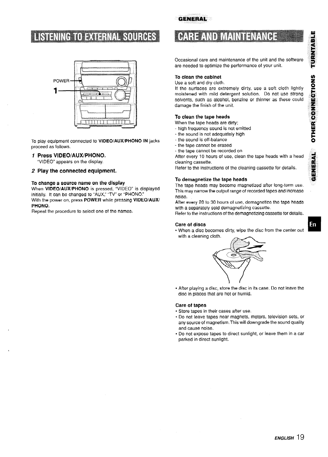 Aiwa CX-ZL10 manual Press VIDEO/AUX/PHONO, Play the connected equipment 