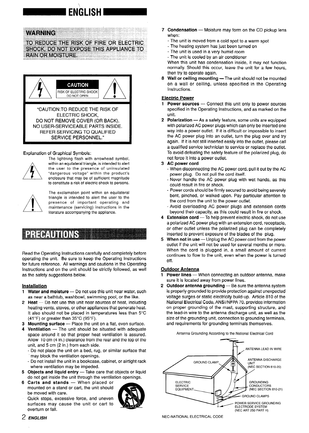 Aiwa CX-ZL10 manual 2NEC-NATIONALELECTRICALCODE 