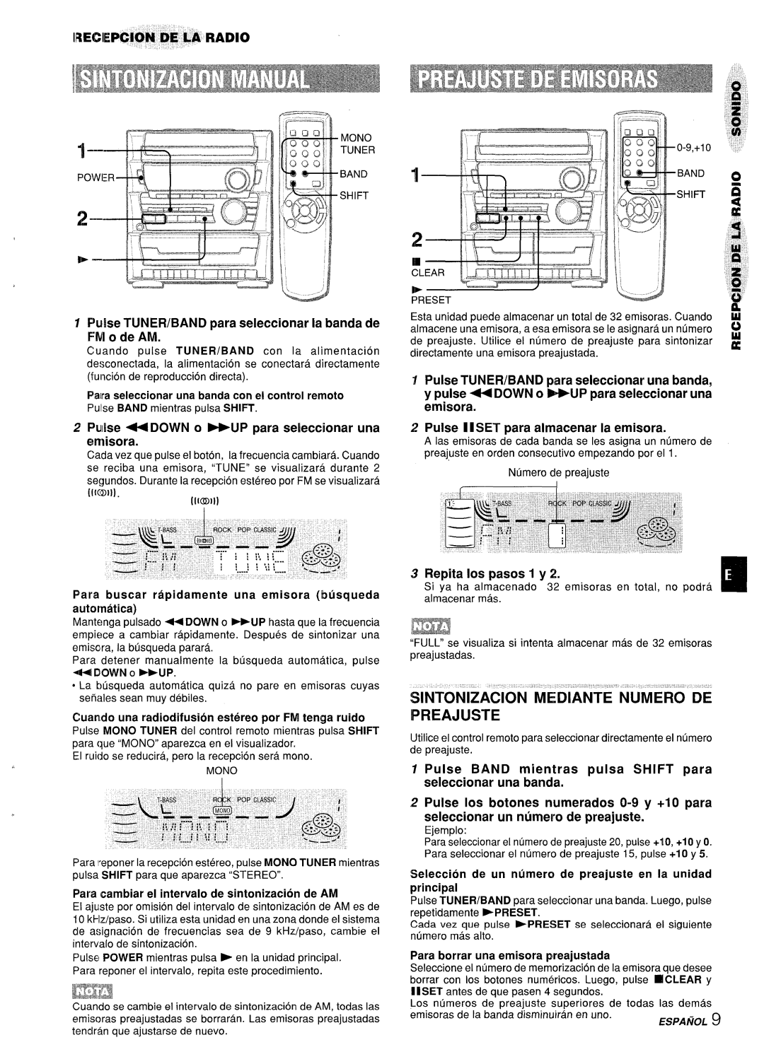 Aiwa CX-ZL10 manual Sintonizacion Mediante Numero DE Preajuste, LRECllEPCiON DE LA Radio, Repita Ios pasos 1 y 