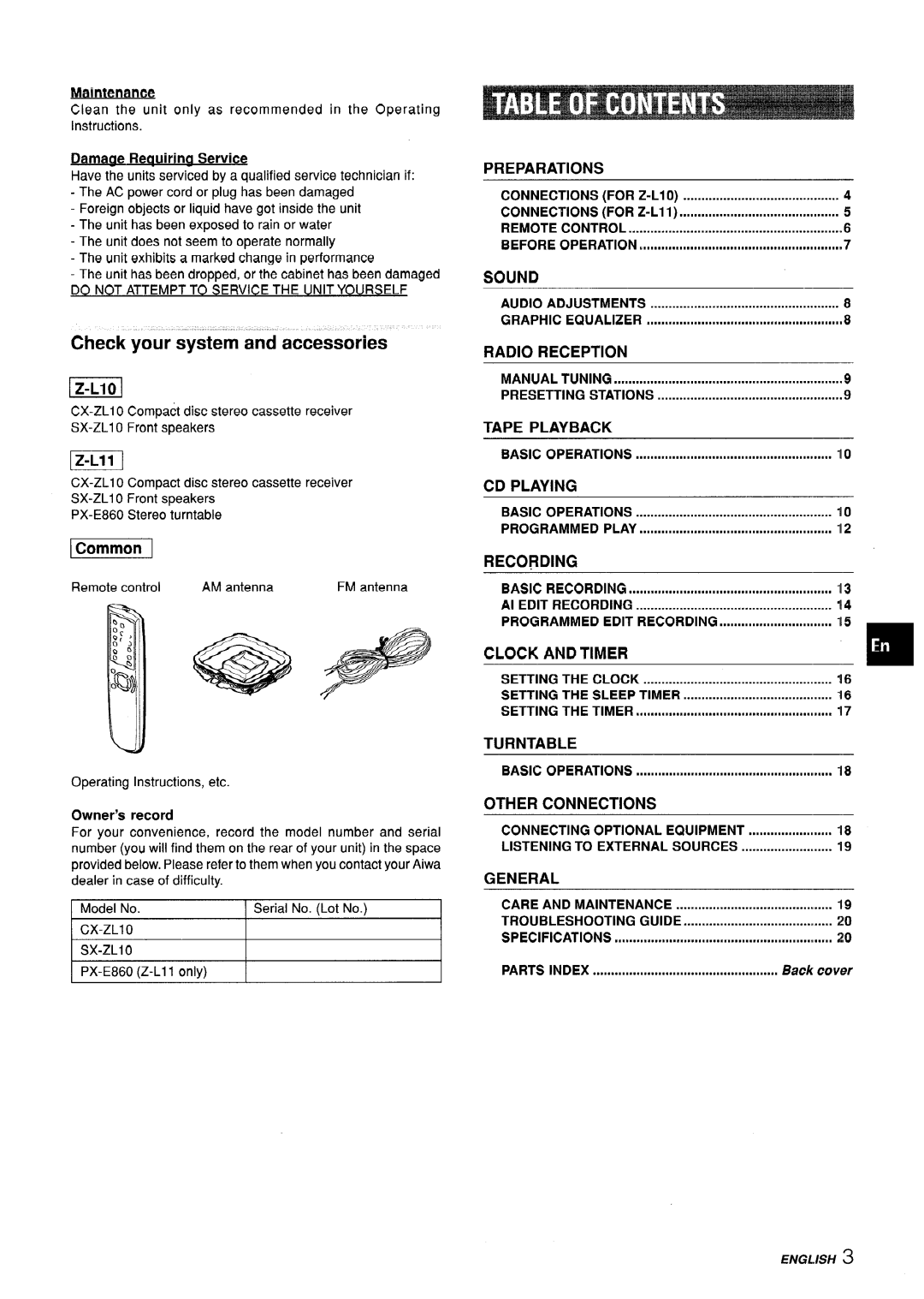 Aiwa CX-ZL10 Do not Attempt to Service the Unit Yourself, CX-ZL1 O SX-ZLI13, Preparations Connections, Remote Control 