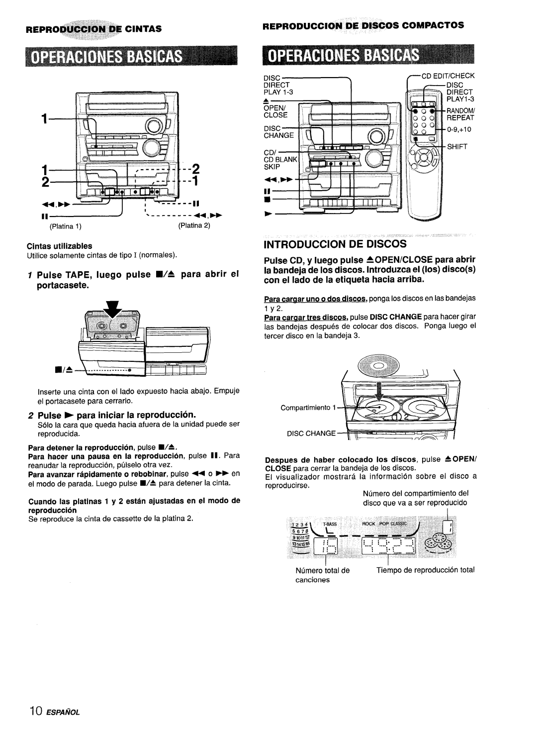 Aiwa CX-ZL10 manual Introduction DE Discos, Pulse TAPE, Iuego pulse WA para abrir el portacasete, Cintas utilizable 