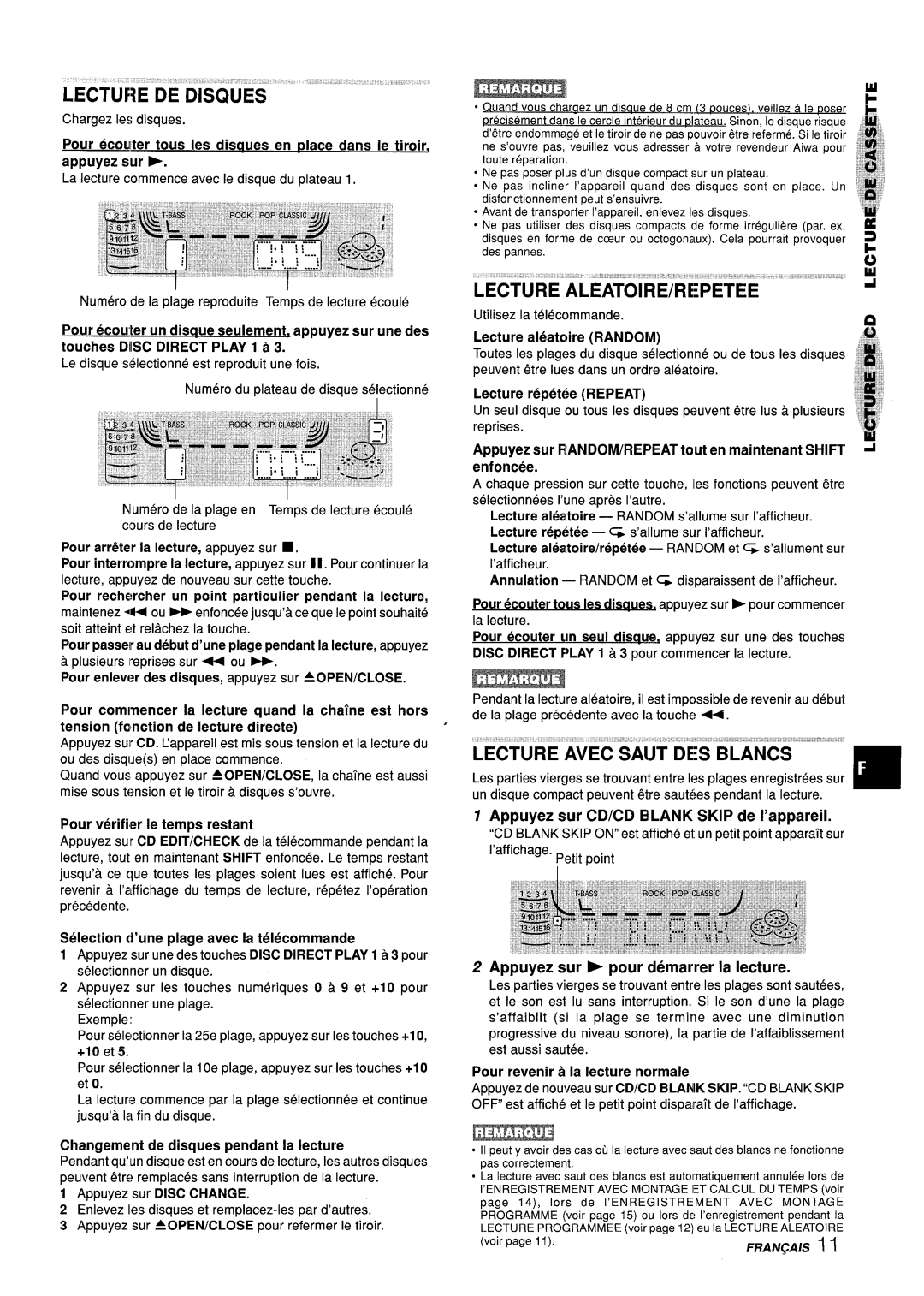 Aiwa CX-ZL10 manual Lecture, Saljt DES -BLANCS ’‘’--’, Appuyez sur CD/CD Blank Skip de I’appareil 