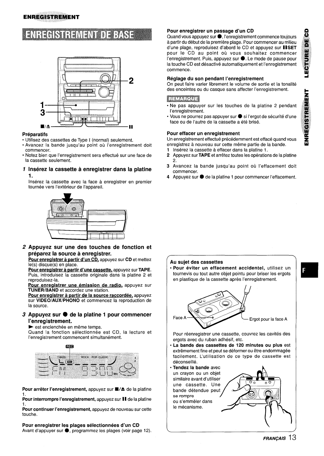 Aiwa CX-ZL10 manual Inserez la cassette a enregistrer clans la platine 