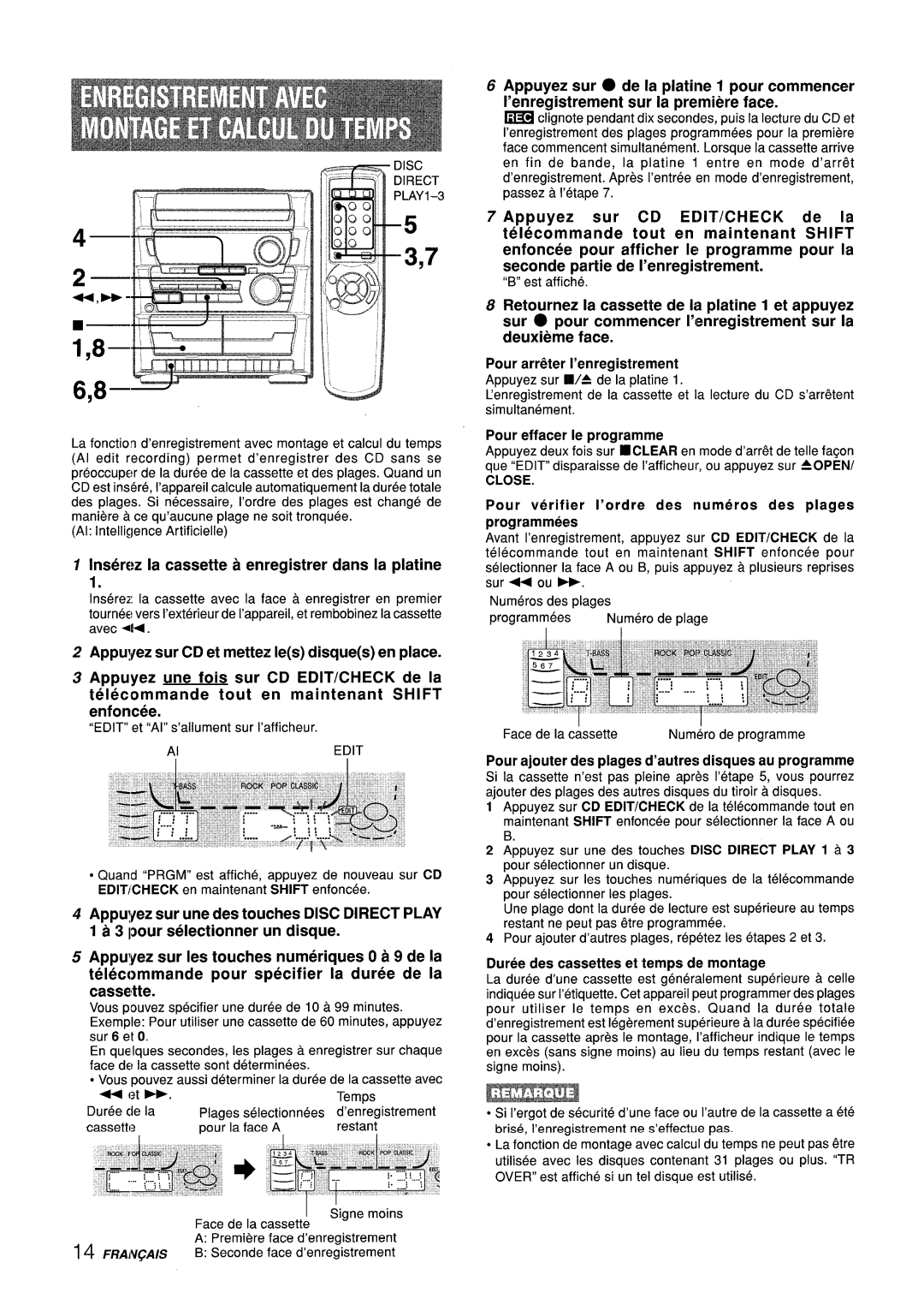 Aiwa CX-ZL10 manual Pour arr~ter I’enregistrement, Pour verifier I’ordre des numeros des plages programm~es 