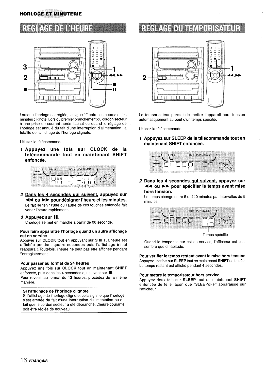 Aiwa CX-ZL10 Appuvez sur, Si I’affichage de I’horloge clignote, Pour verifier Ie temps restant avant la mise hors tension 