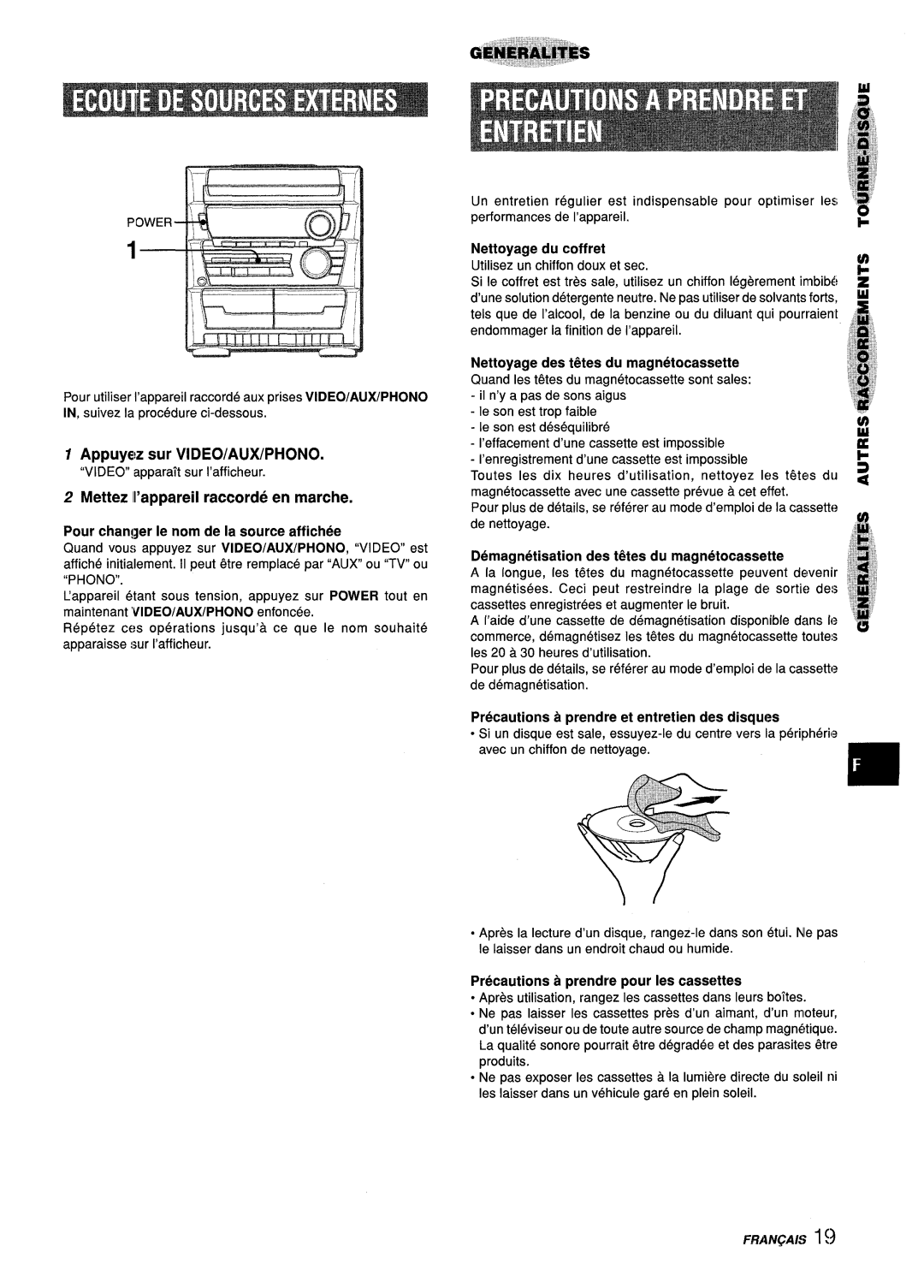 Aiwa CX-ZL10 manual Appuyez sur VIDEO/AUX/PHONO, Mettez 11’appareilraccorde en marche 