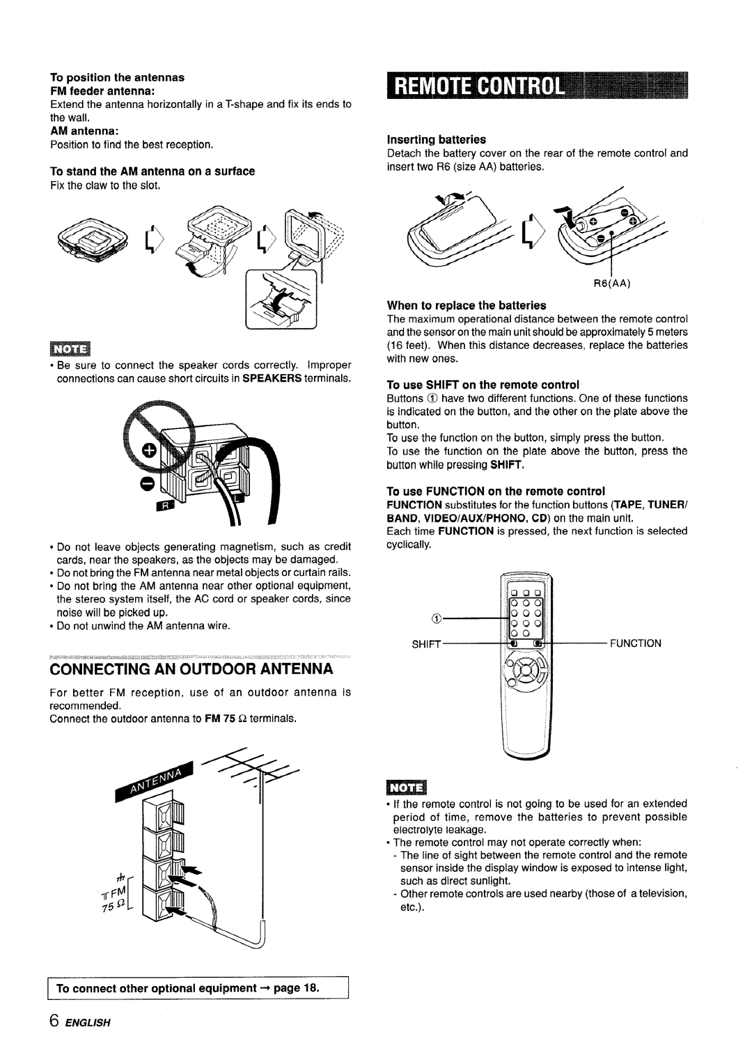 Aiwa CX-ZL10 manual To stand the AM antenna on a surface, To connect other optional equipment+, Shiftfunction 