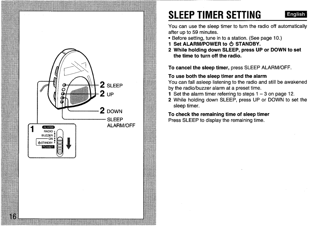 Aiwa FR-A308U manual Sleep Timer Setting, To check the remaining time of sleep timer 