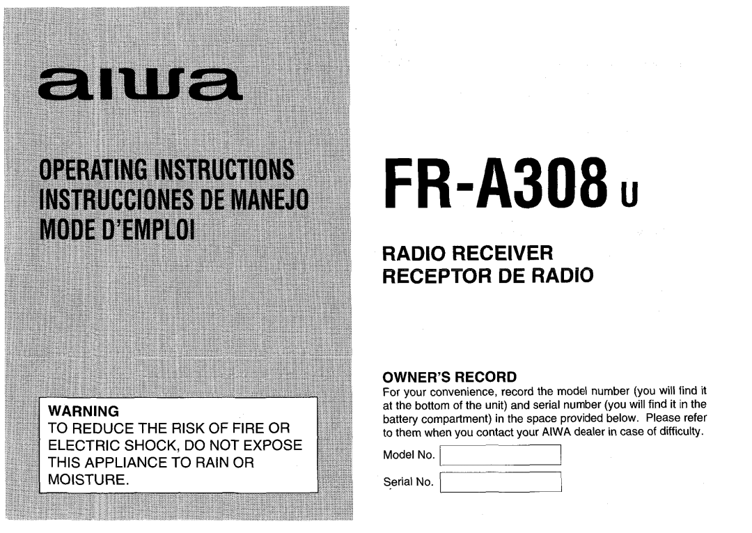Aiwa FR-A308U manual 11 FR”A308 u 