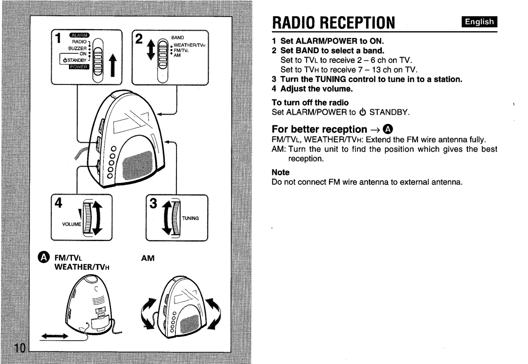 Aiwa FR-A308U manual Radio Reception, For better reception + @ 