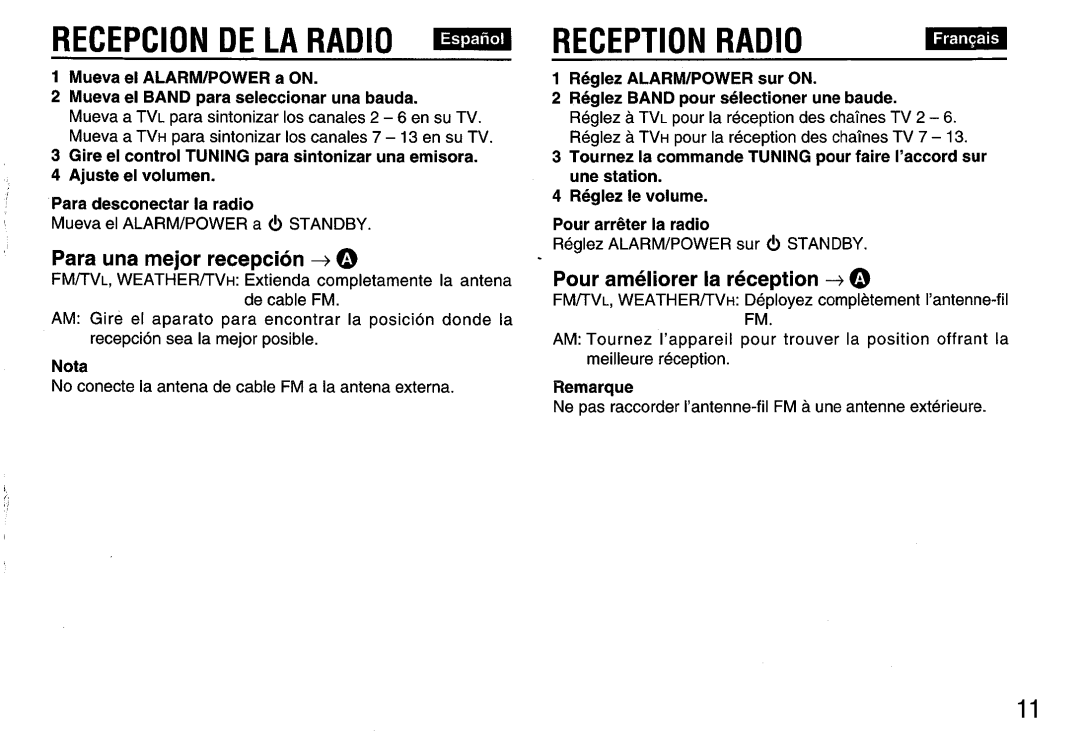 Aiwa FR-A308U Recepcion De La Radio H, Reception Radio, Para una mejor recepcion + @, Pour ameliorer la reception -+@ 