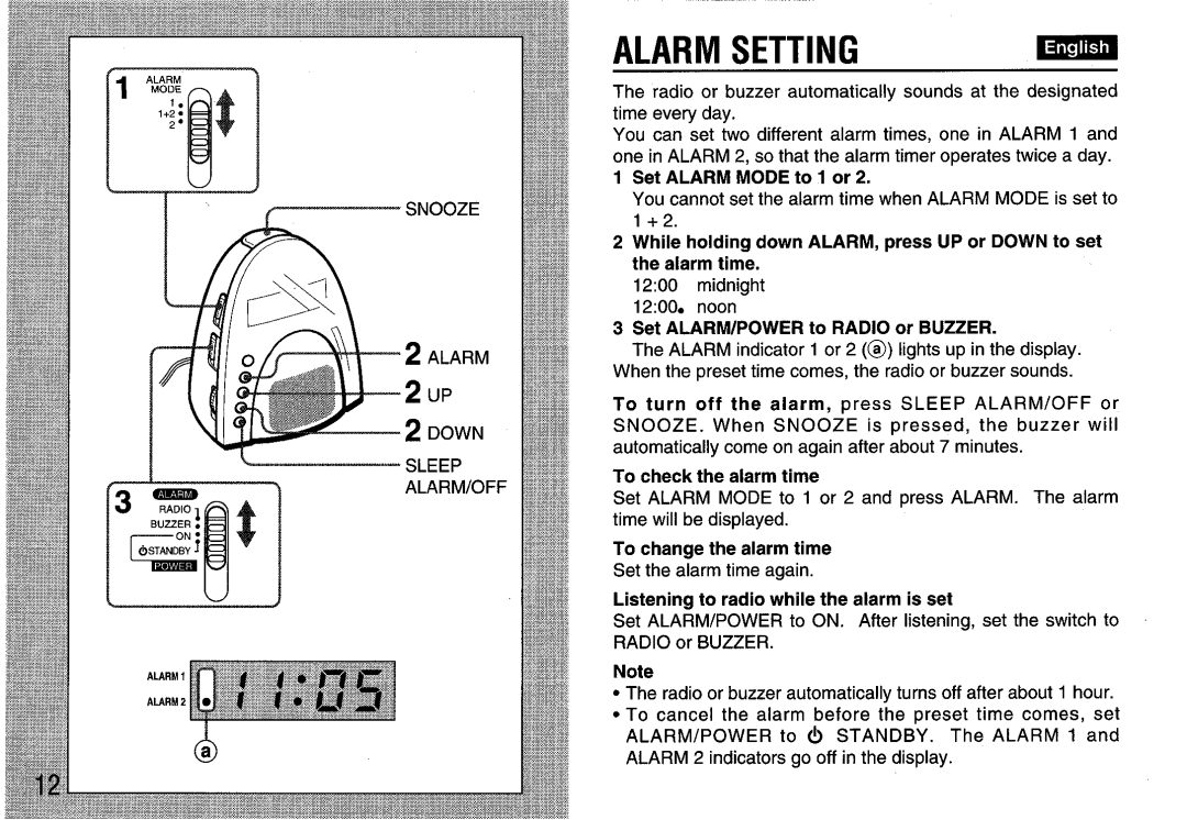 Aiwa FR-A308U manual Alarm, Setting 