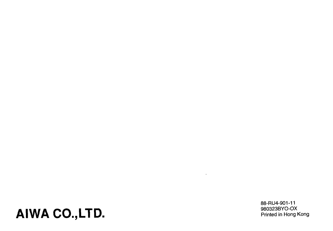 Aiwa FR-A308U manual 88-RU4-901 980323 BY0-OX Printed in Hong Kong 