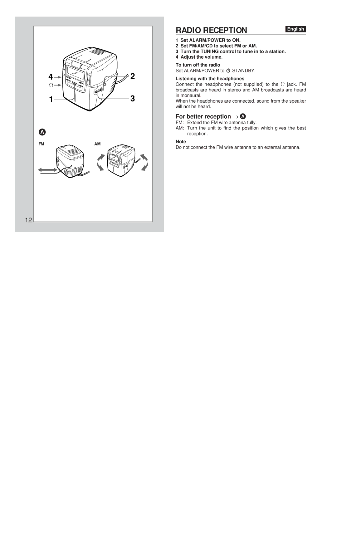 Aiwa FR-CD1500 manual Radio Reception, Listening with the headphones 