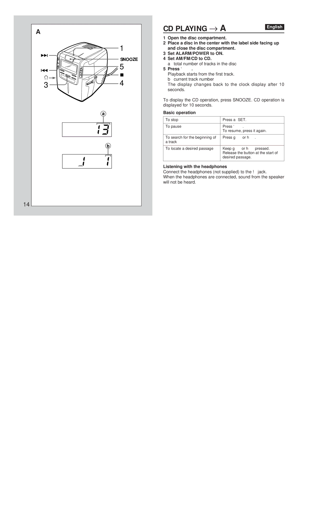 Aiwa FR-CD1500 manual CD Playing → a, Press `, Basic operation 