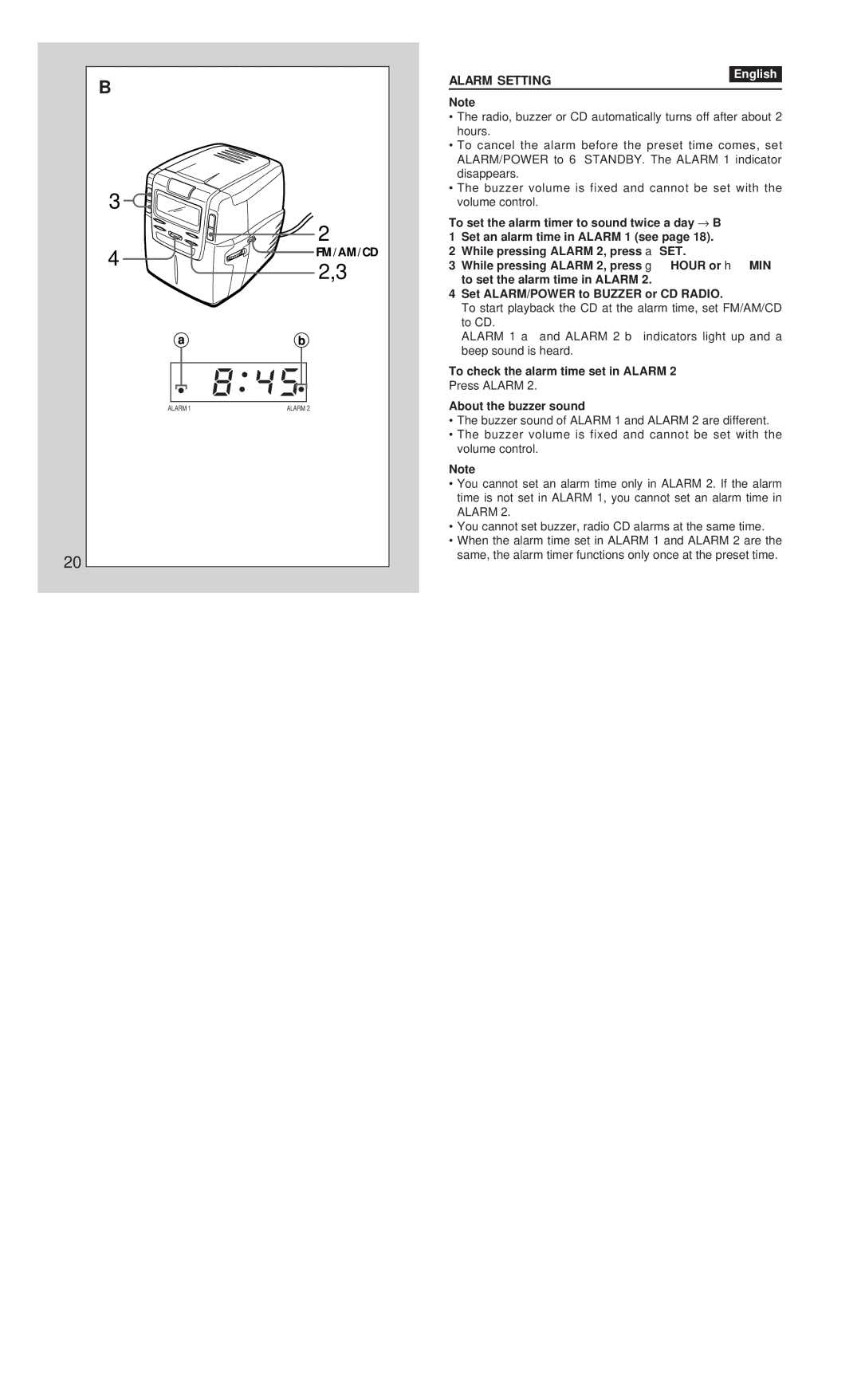 Aiwa FR-CD1500 manual Alarm Setting, To check the alarm time set in Alarm, About the buzzer sound 